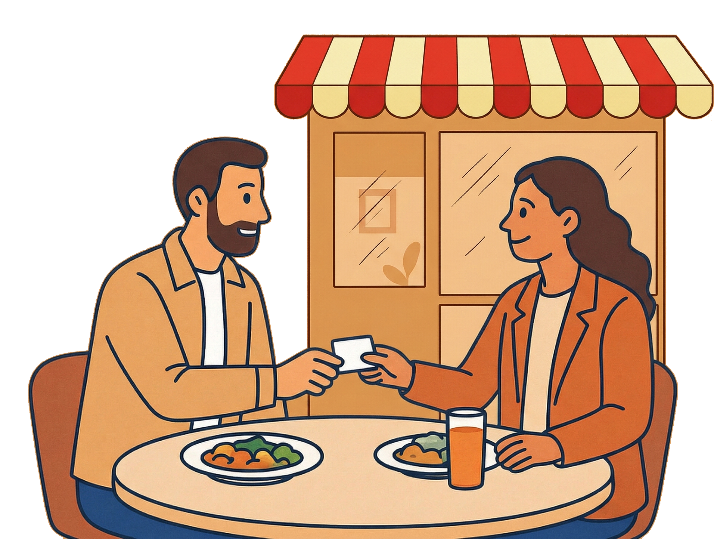 People exchanging business cards at a table